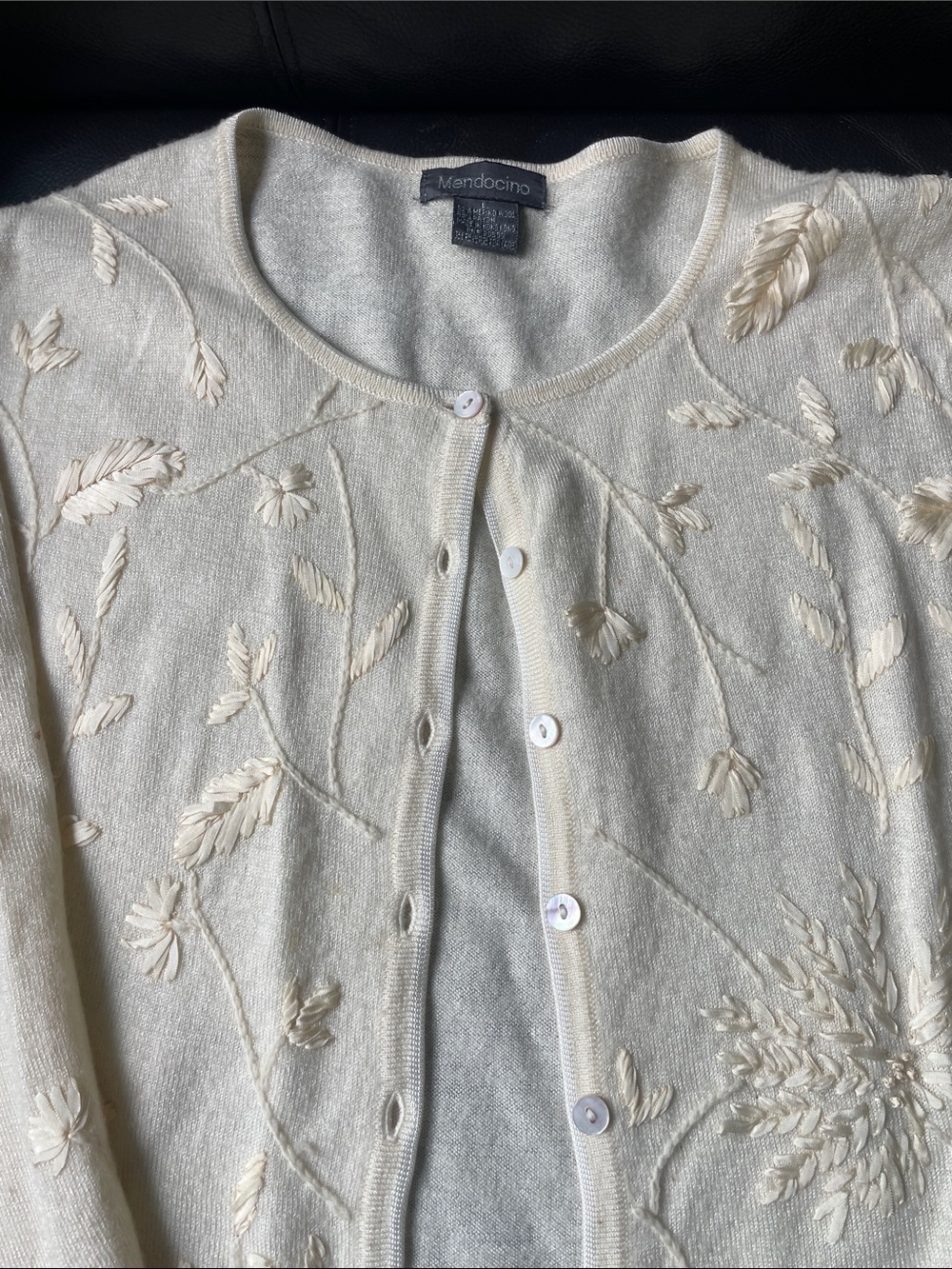 Mendocino Cream Floral Embroidered Button-Up Cardigan